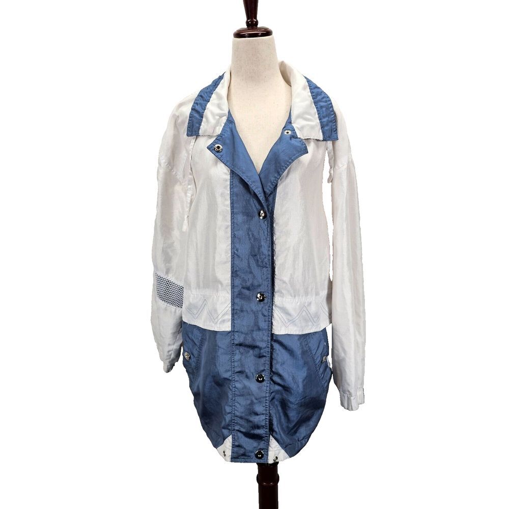 Vintage‎ Braetan Lightweight Jacket Womens S White Blue Windbreaker Snap Front